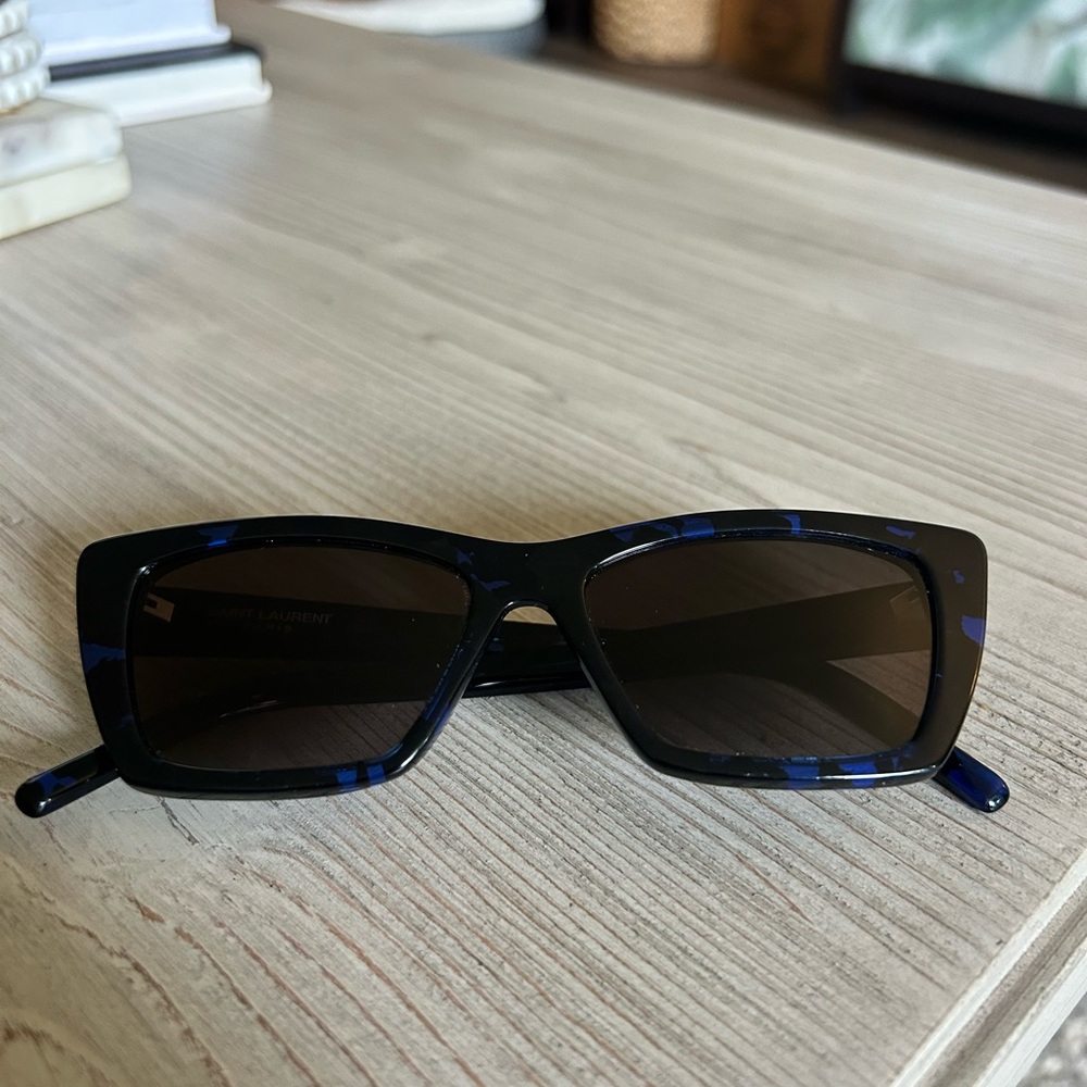 Saint Laurent Black and Blue Cat-Eye Sunglasses - Picture 2 of 5